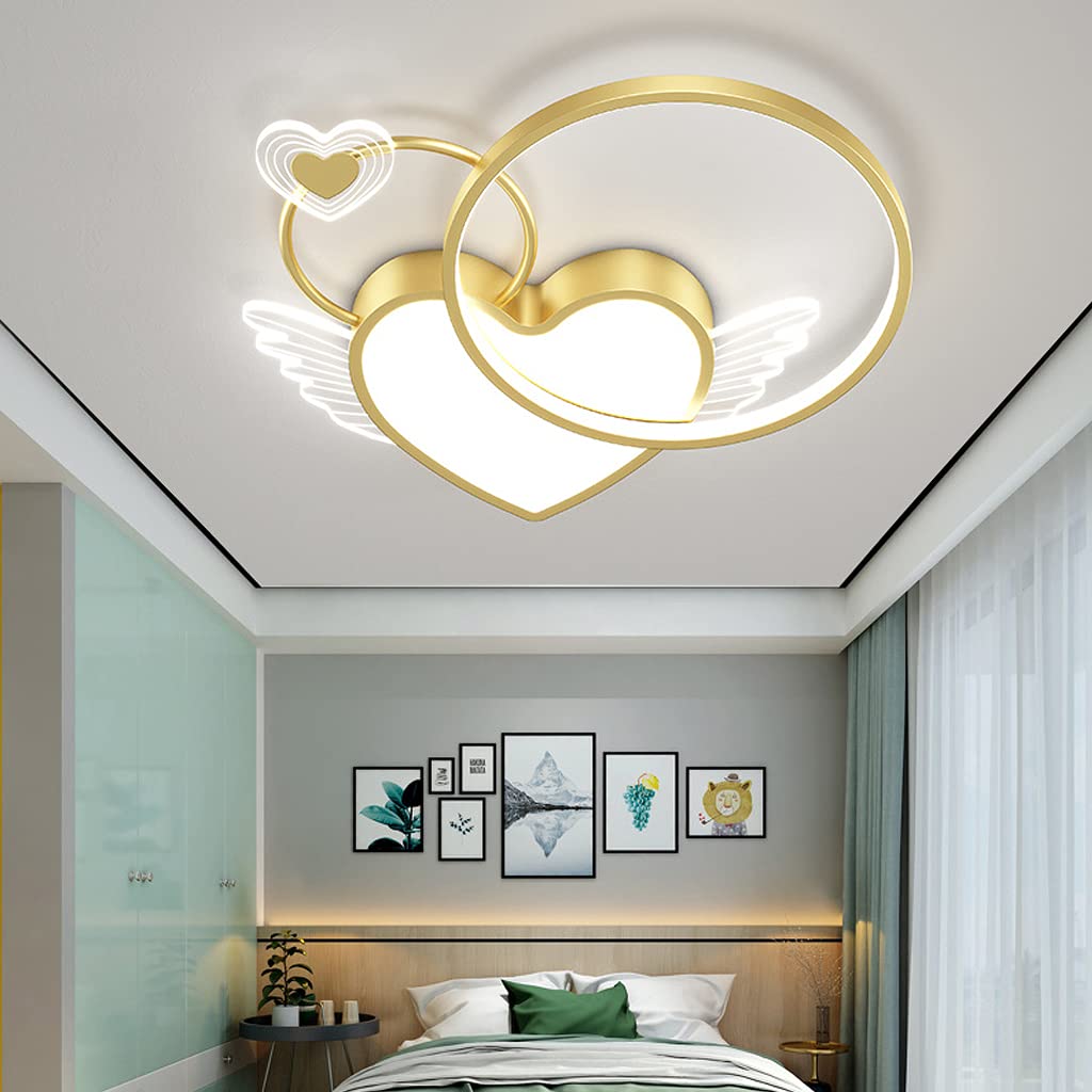 LED Lampada Da Soffitto Dimmerabile Plafoniera Forma Di Cuore Lampada Da Soggiorno Moderna Con Telecomando Metallo Lampadario Per Camera Dei Bambini Ragazzi Ragazze Cameretta Cucina,Oro,50cm