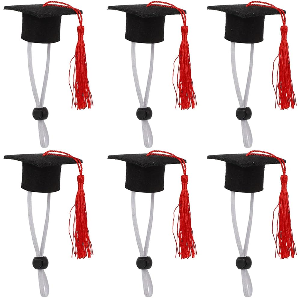LUOZZY 6 Pcs Dog Graduation Caps with Red Tassel Small Dog Graduation Hats for Dogs Cats 2024 Graduation Pet Costume Accessory