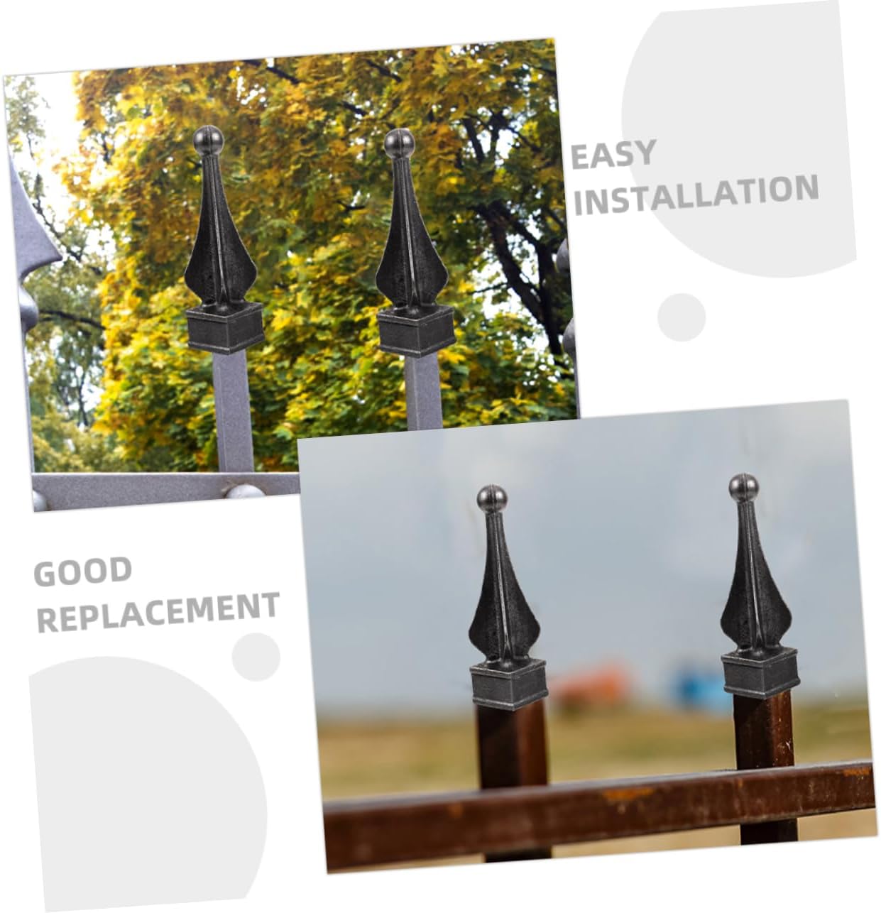 Zerodeko 4pcs Decorative Iron Fence Finials for Garden and European Style Caps for Fence Posts Weldable Topper for Enhanced Privacy and Security Black Finish