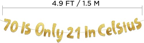 Miniatura 4 de Cartel de 70 es solo 21 pulgadas con purpurina dorada - Cartel de feliz cumpleaños 70 - Decoraciones y suministros para fiesta de cumpleaños 70 -