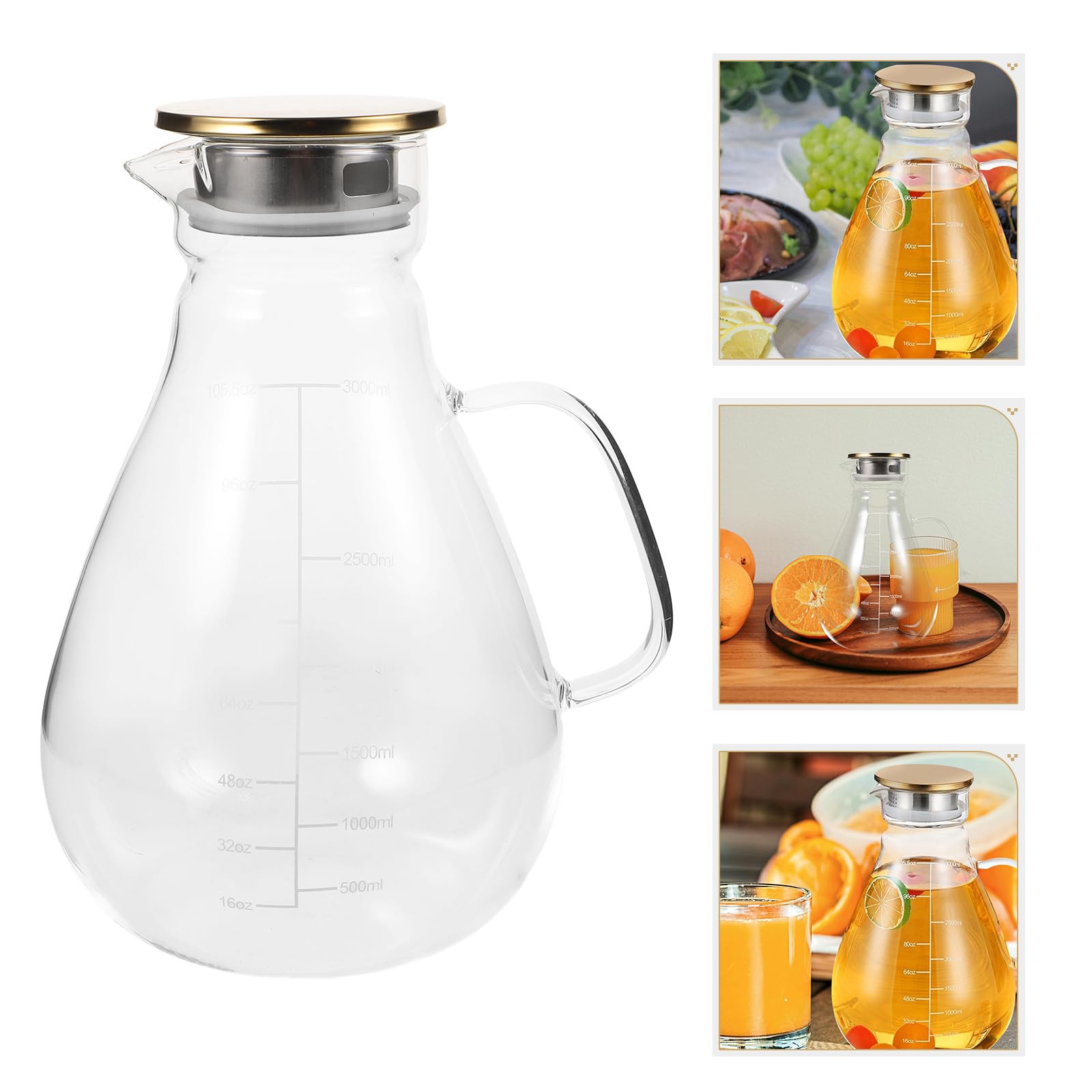 Jarra de Vidrio Borosilicato de 1300ml con Tapa de Acero Inoxidable y Silicona, Diseño Elegante y Antideslizante para Jugos y Leche en Fiestas o Restaurantes