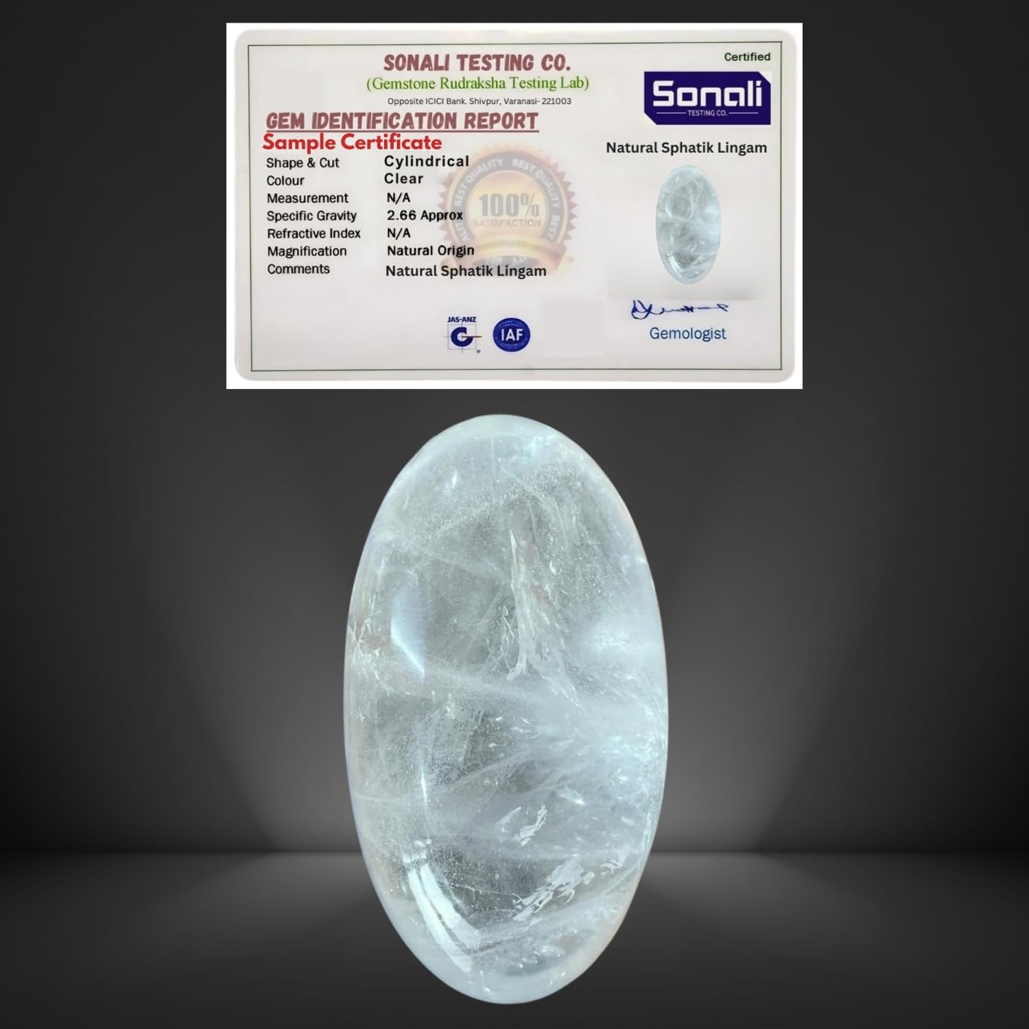 Pure Sphatik Shivling with Nandi & Ganesha | Quartz Crystal Shivling for Pooja | Energized for Positive Energy & Prosperity (Translucent Lingam, 90 to 100 Grams)