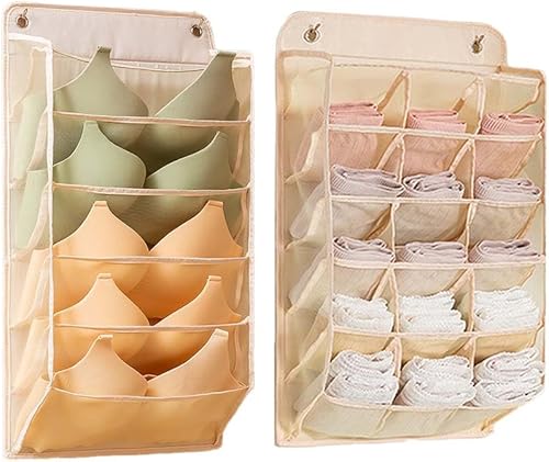 Miniatura 3 de kamuavni Paquete de 2 organizadores colgantes duraderos para ropa interiorcalcetines con 15 bolsillos de malla, bolsillo de almacenamiento que
