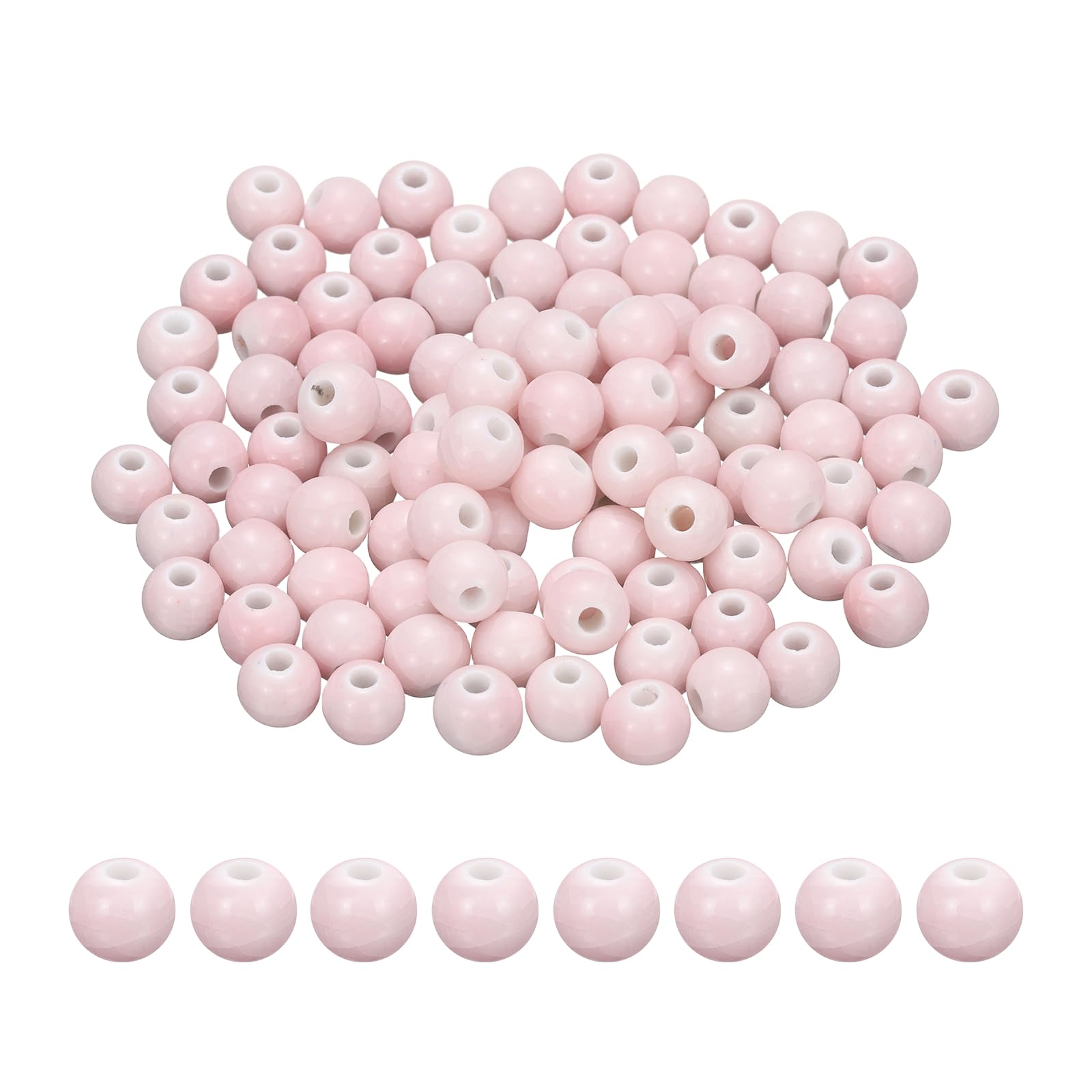 PATIKIL 100 Pcs Porcelain Beads, 8 mm Round Ceramic Handmade Spacer Loose Beads for Bracelet Necklace Earring Jewelry Making DIY Crafts, Light Pink