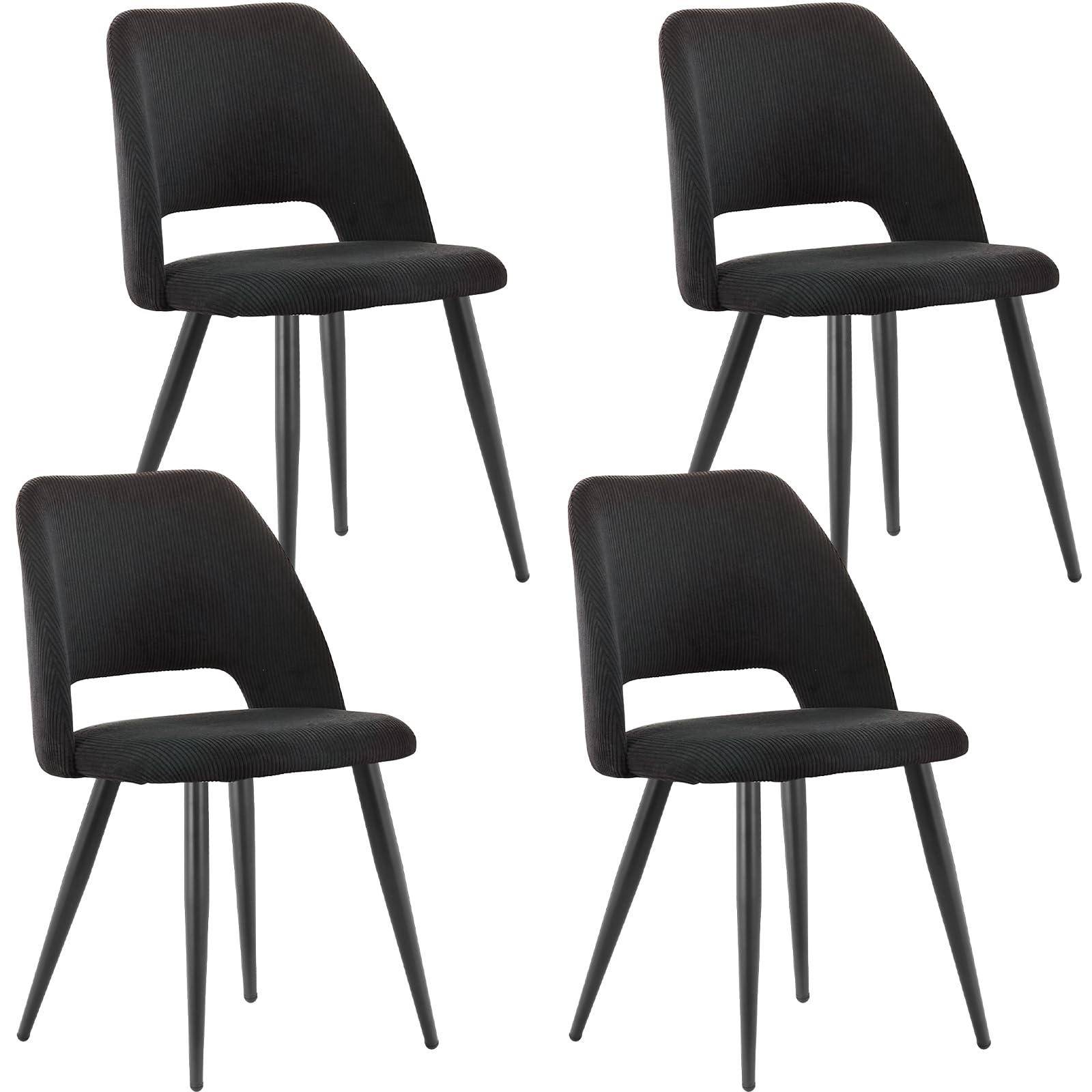 Juego de 4 Sillas de Comedor,Silla de Cocina con Patas Independientes,Pana Silla Tapizada,Negro Silla de Salón,para el Comedor,Sala de Estar,Cocina,Dormitorio y Sala de Recepción.