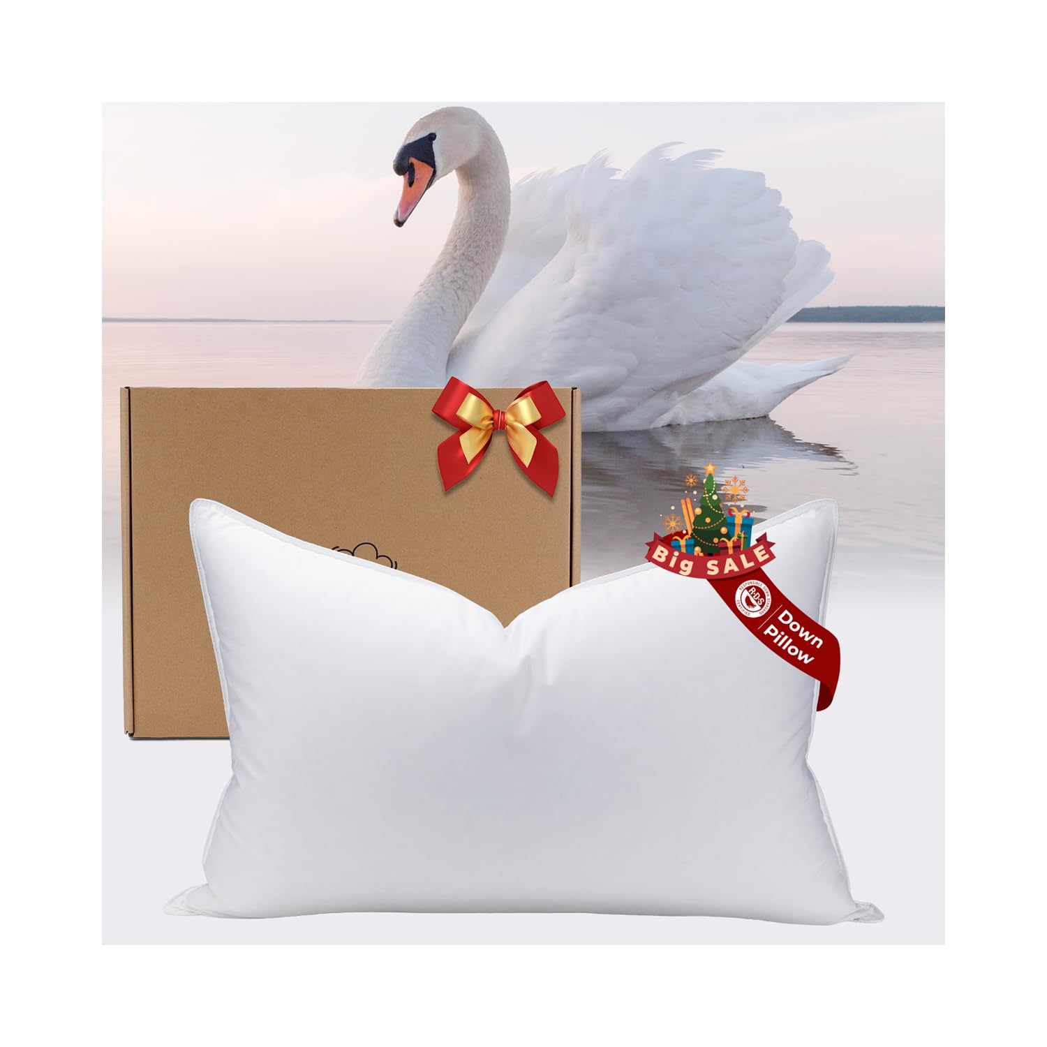 Photo 1 of PlushHavenCloud White Goose Down Pillow Luxury Hotel Bed Pillow with 100% Natural Goose Down Fiber Fill, Feather Pillow for Sleeping, 600TC Cotton Shell, Queen Size - Firm/Supportive, 1 Pack