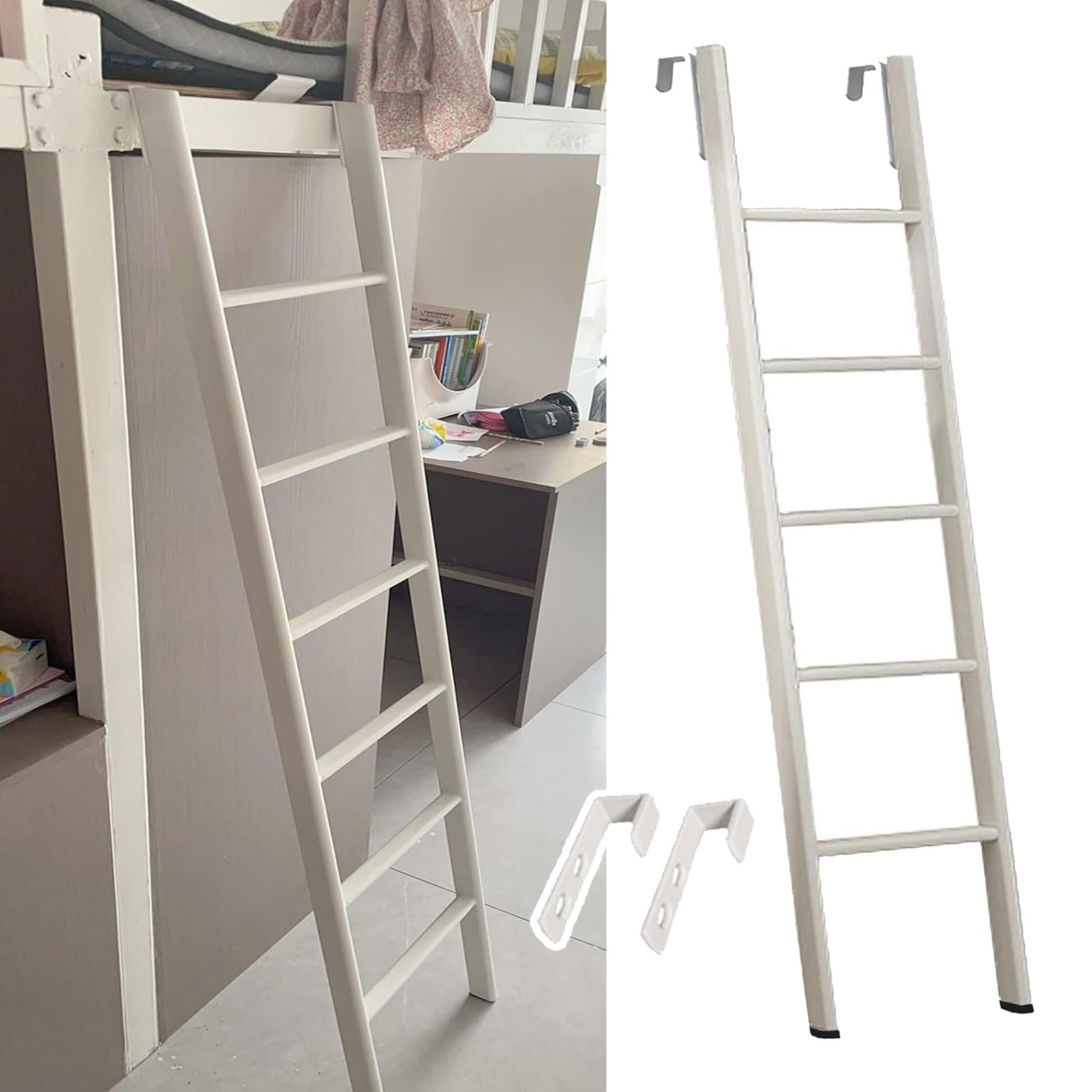 IEOWY Bunk Bed Ladder - Adjustable Hook Metal Step Climb Ladder for Kids & Adults, Ideal for Dorms and Loft Homes