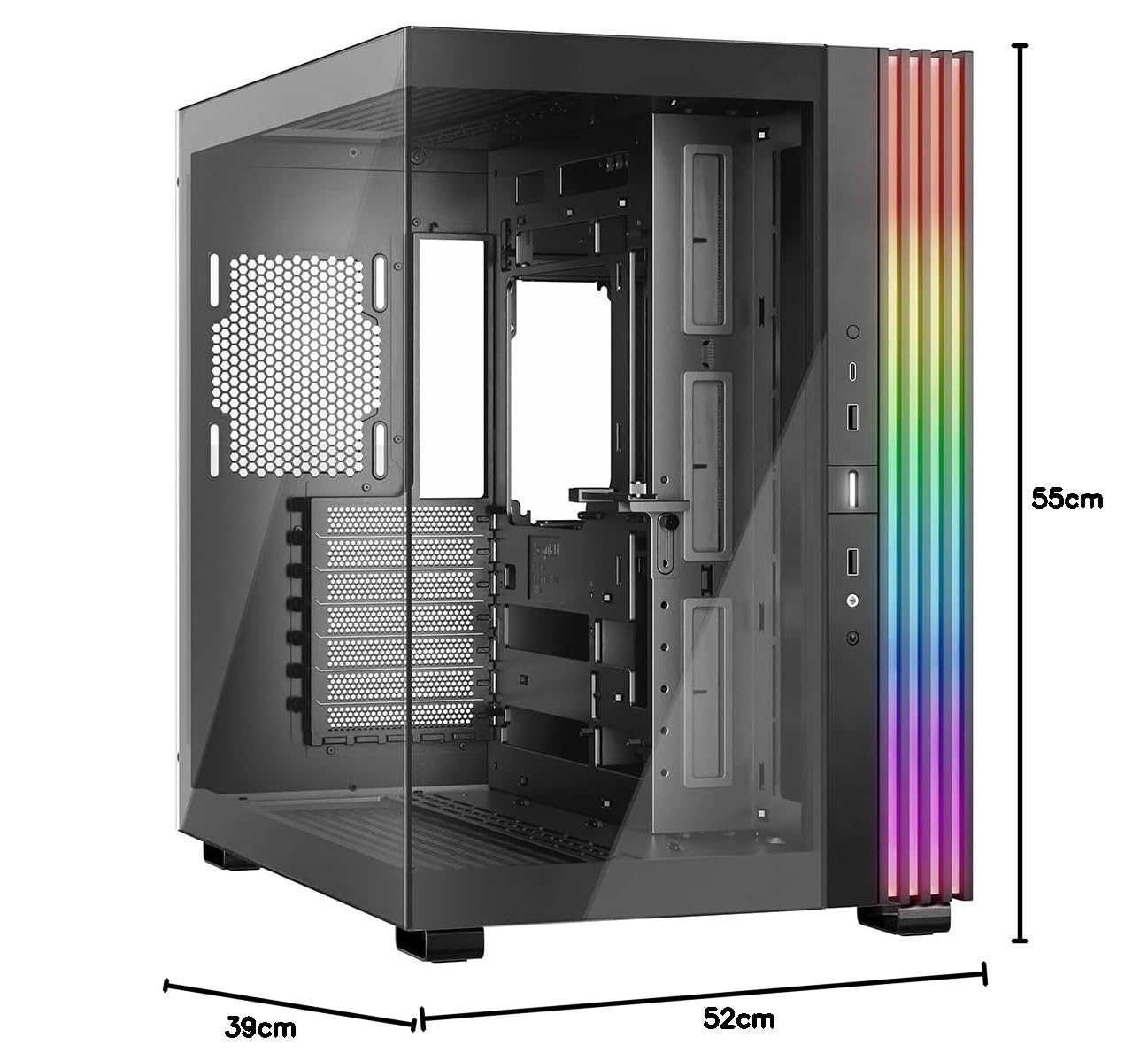 be quiet! Light Base 600 DX Black obudowa PC, zapierający dech w piersiach panoramiczny widok, show case, konstrukcja Dual Chamber, masywna taśma LED ARGB, odwrócona i pozioma obsługa, wzornictwo z
