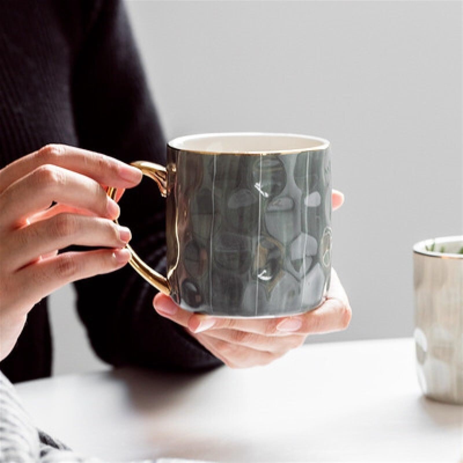 Keramik-Hammer-Muster, Wasserbecher, konkav, konvex, Kaffeetasse zum Trinken von Haferflocken, Frühstück im Büro oder zu Hause