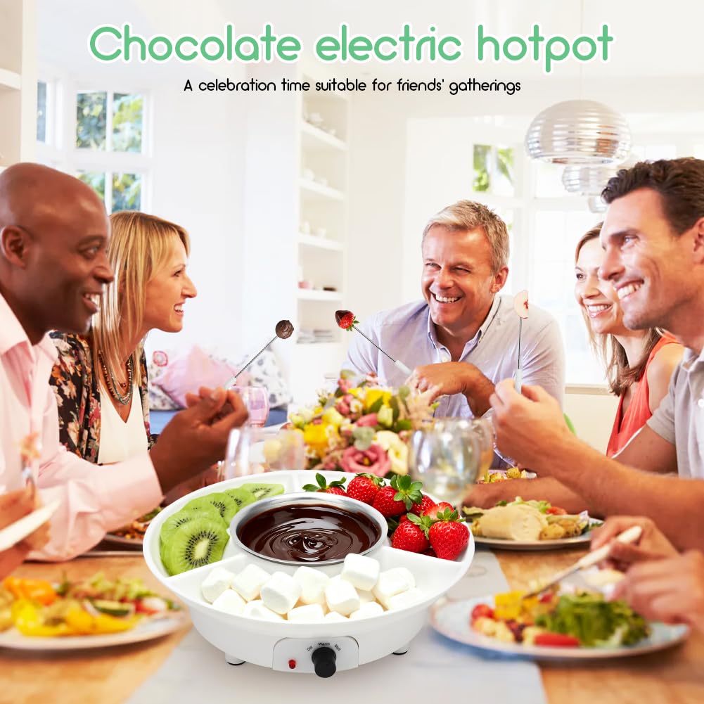 DASIAUTOEM Juego de fondue de chocolate, de cerámica, mini fondue de chocolate, fondue de queso, juego con 4 tenedores, fondue de chocolate calentada con una vela de té para dulces, mantequilla y