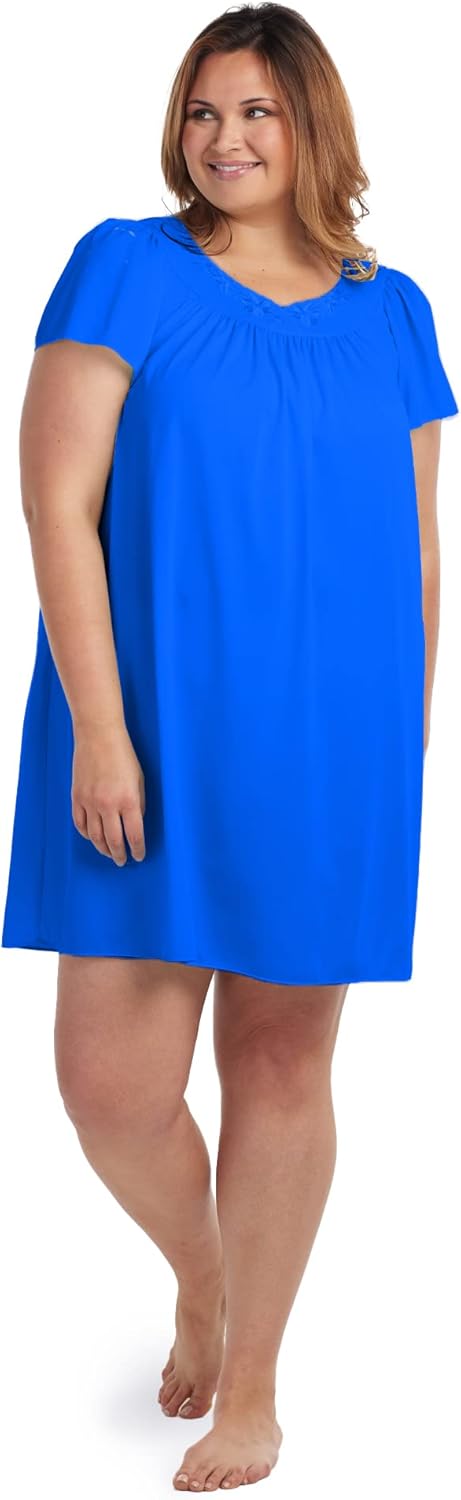 Miss Elaine Women's Short Tricot Nightgown, Flutter Sleeves and Premium Lightweight Fabric, Embroidered Neckline - Image 5