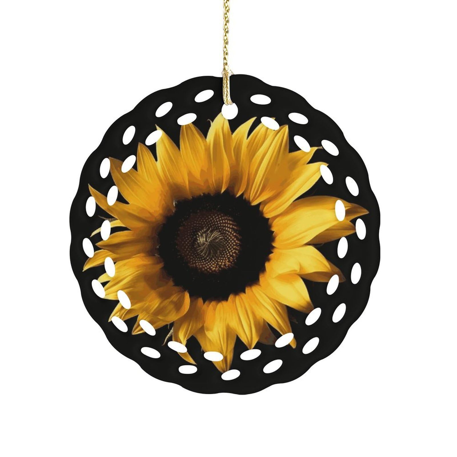 Wsoihfec Style Sunflower On Black Backgroundhanging Ornaments For Tree- Christmas Ornaments,Home Decor | Housewarming Gifts,Ceramic Keepsake For Family, Friends