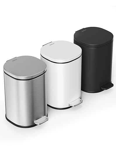 Miniatura 7 de Cesun Basurero de baño negro con tapa, bote de basura pequeño de 1.3 galones con pedal de pie, papelera redonda de metal para baño, dormitorio,