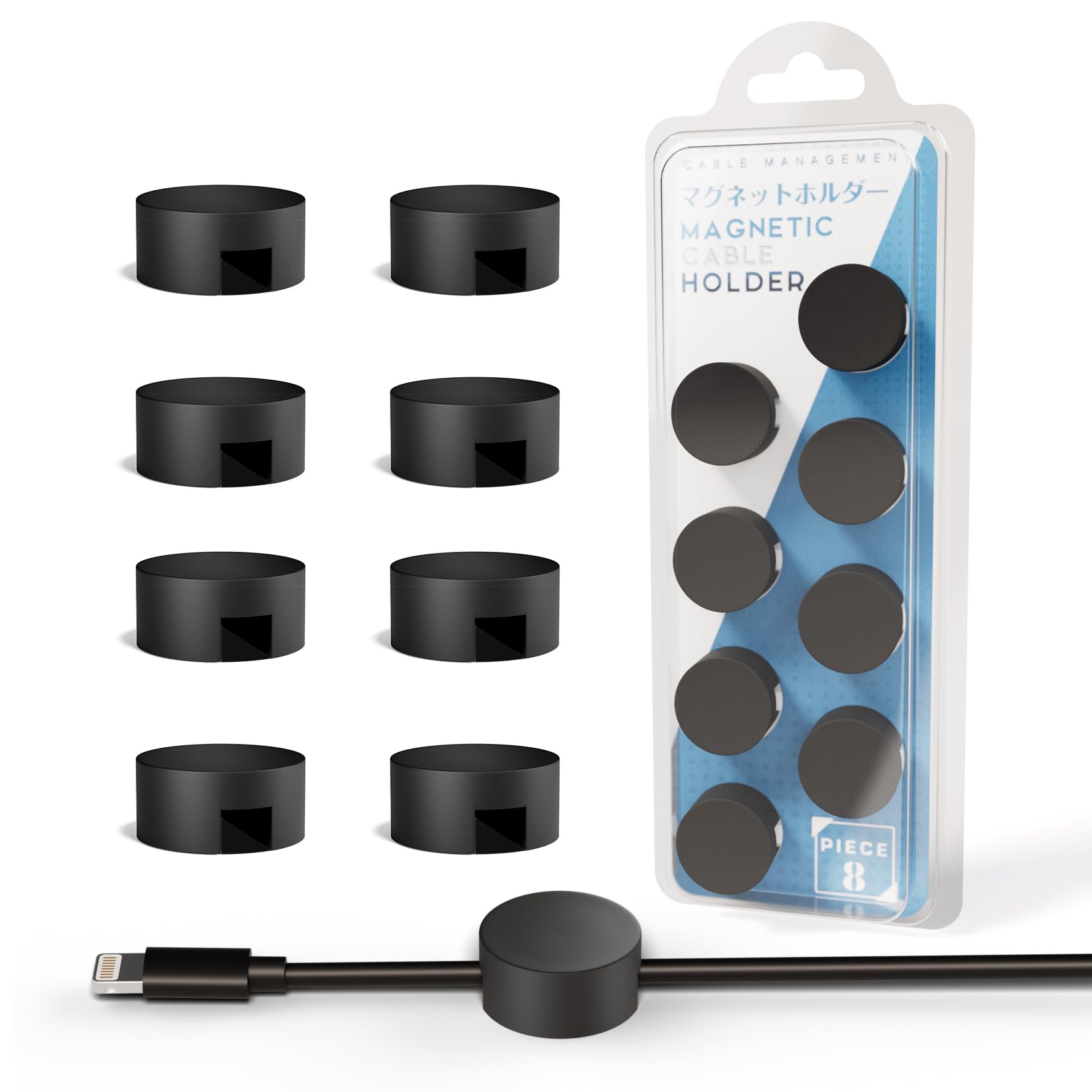 Viaky 8-Pack Magnetic Cable Clips Black, Self Adhesive Silicone Magnet Cable Organizer, Strong Cord Holder for Phone Charge, Wire Management for Nightstand, Wall, Office, Home, Car, Desk