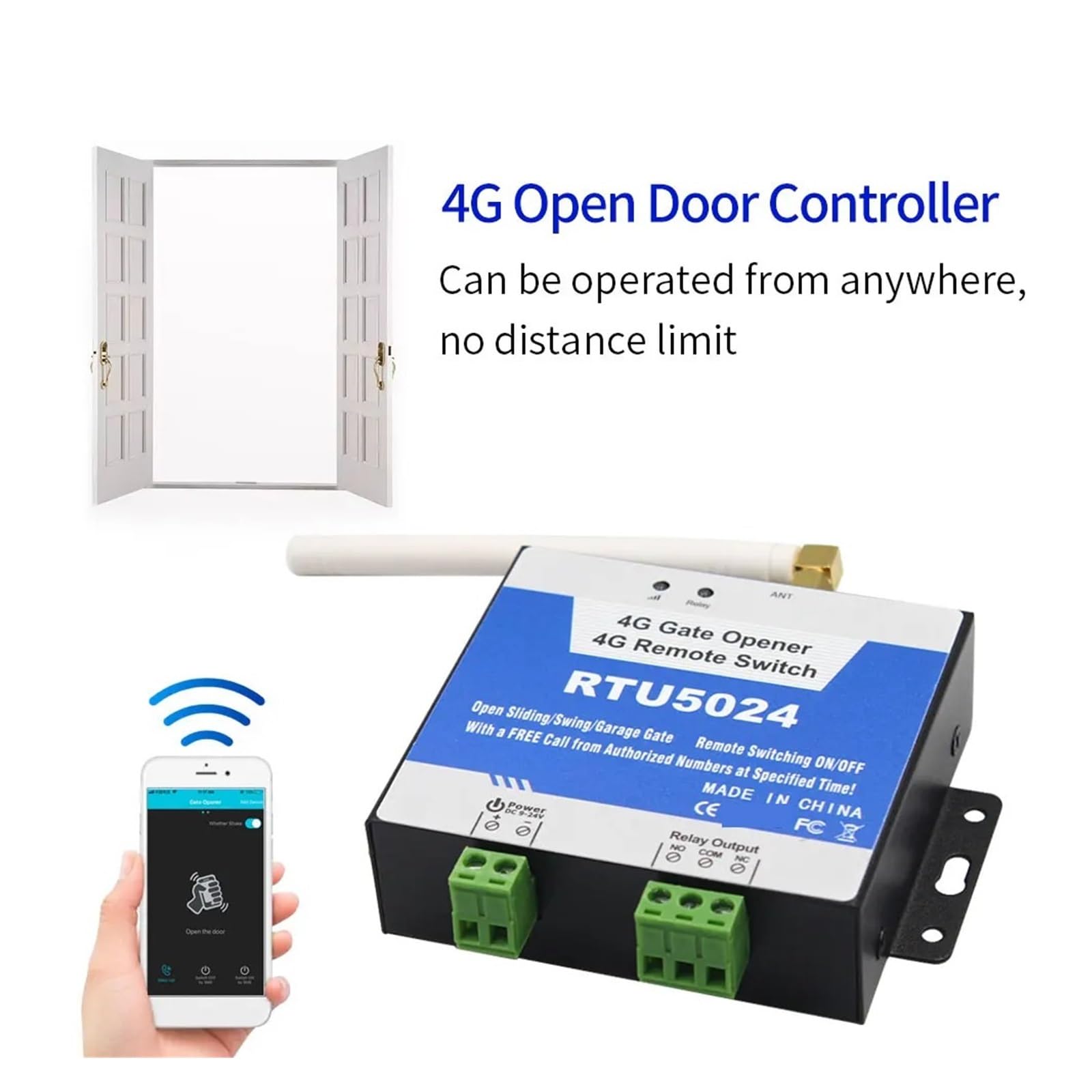 Kit Cancello Scorrevole, 4G Multibanda RTU5024 GSM SMS Apri del Cancello Relè Interruttore di Controllo A Distanza Senza Fili Porta di Accesso Controler 4GLTE Apriporta Chiamata Gratuita,per Giardino