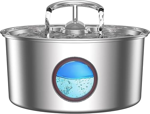 Tomxcute Fuente de agua para gatos de acero inoxidable  Fuente de agua para gatos de 108 oz3.2 L para beber, fuente de bebida para gatos con ventana