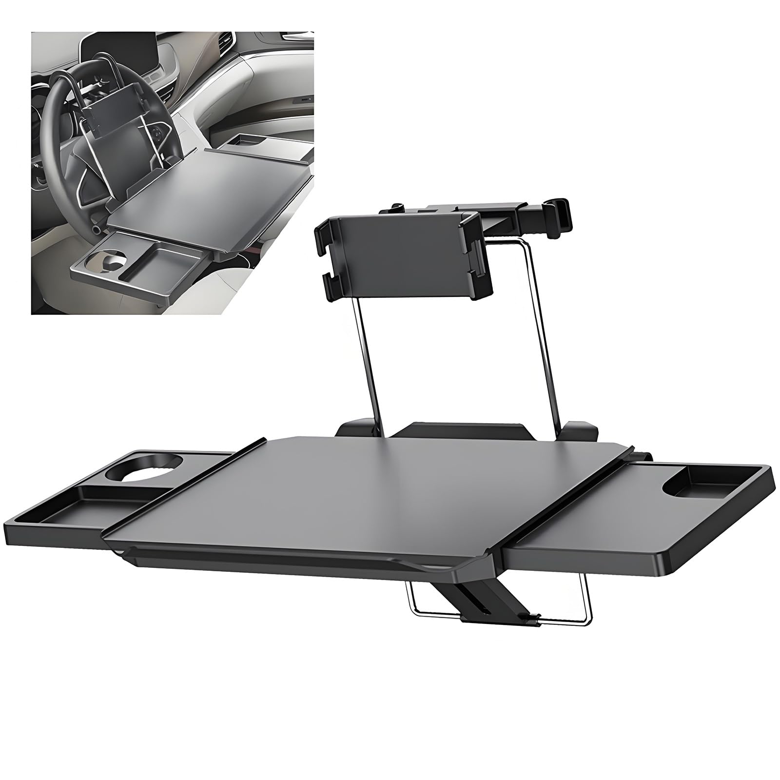 Large Car Steering Wheel Tray for Chevrolet Tahoe 2021-Present Back Seat Headrest Tray with Phone Holder, Steering Wheel Desk Food Table