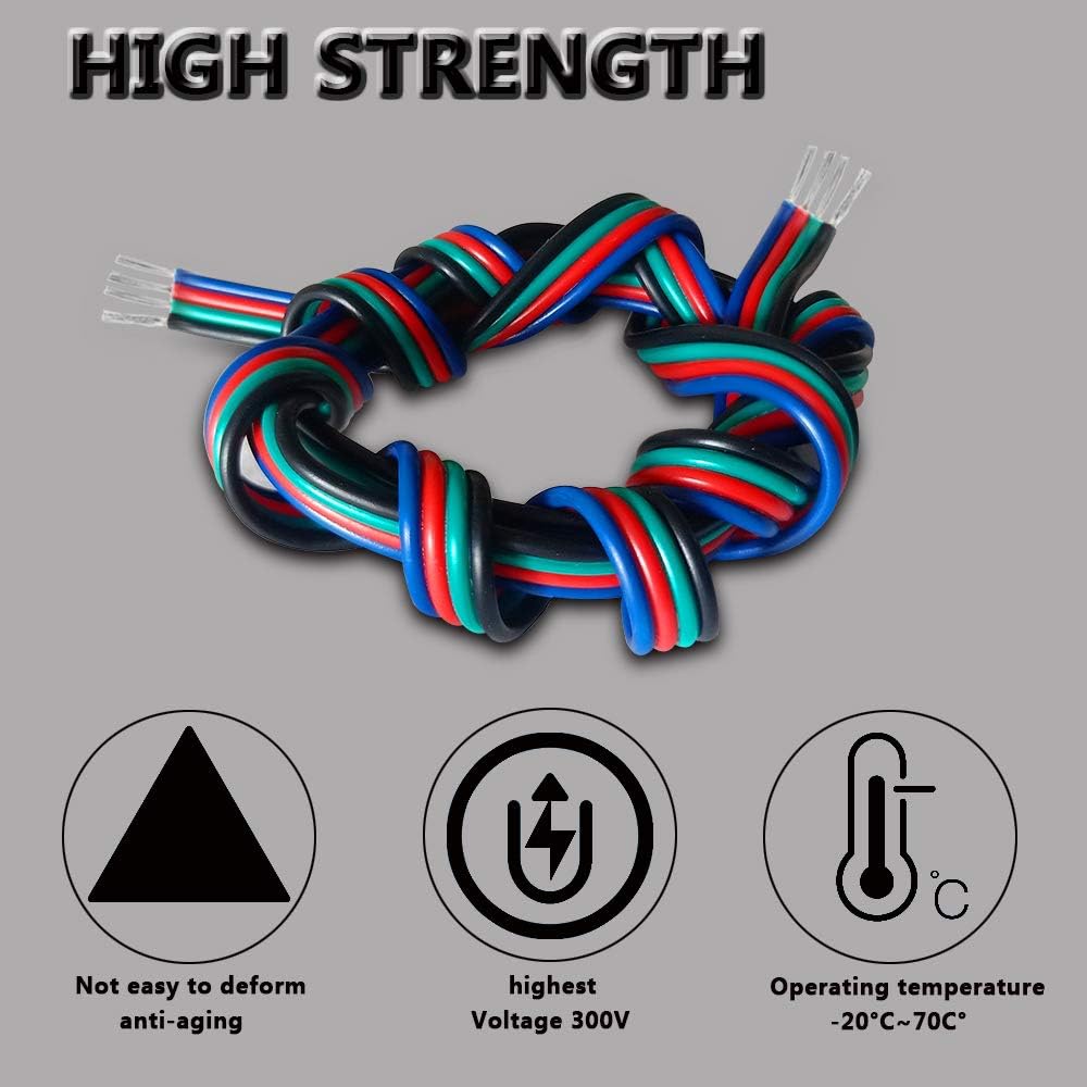 RGB Electrical Wire, 66ft 4 pin 22 Gauge LED Extension Cable, 22 AWG Wire 20M for LED Strip RGB 5050 3528 2835 - Image 3
