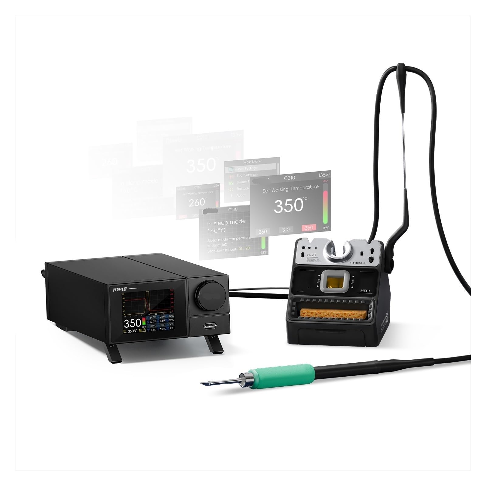 Estación de soldadura, Estación de soldadura alta potencia H240, control PID y soporte suspensión automática HX1