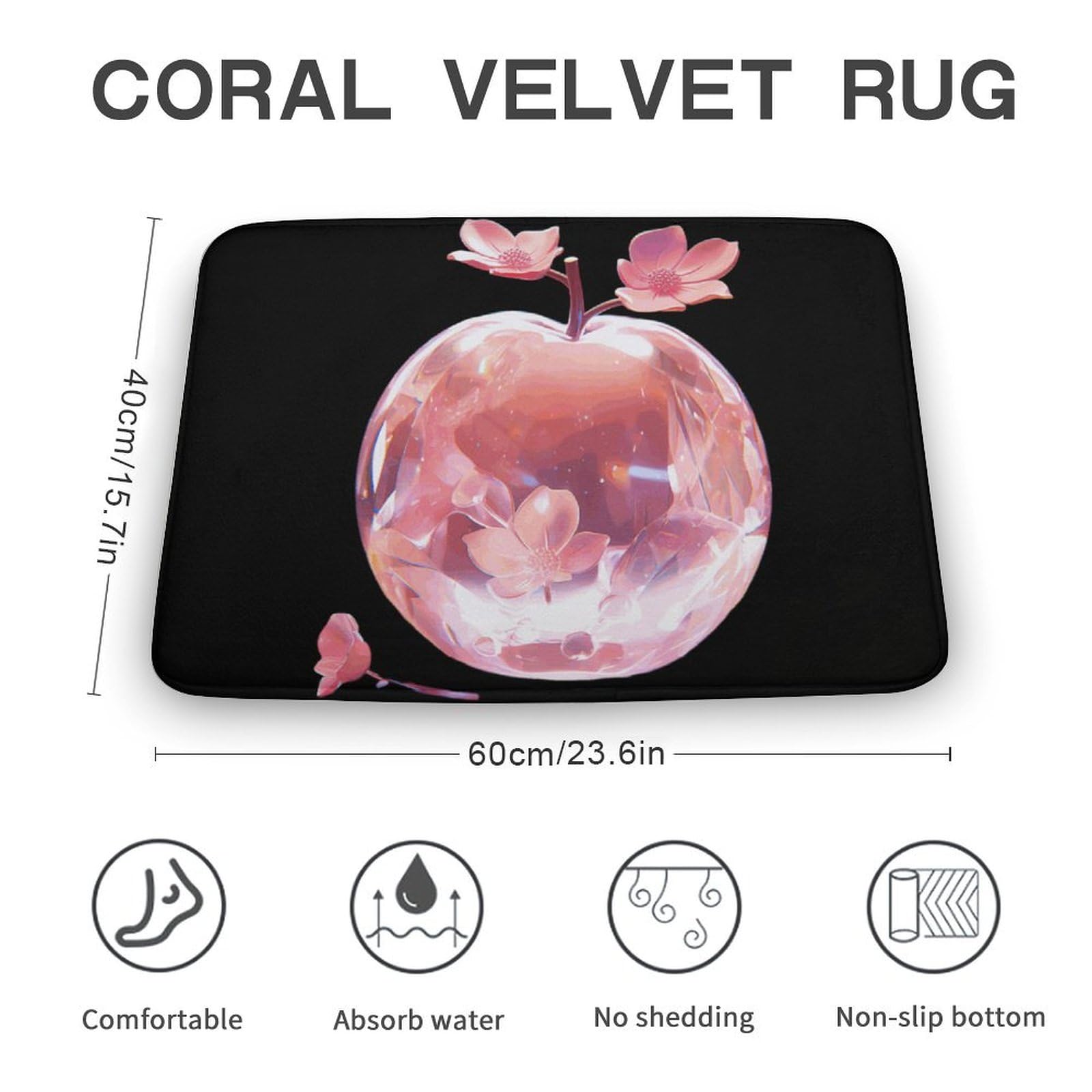Crystal Apples Coral Velvet Rugs Non-Slip Bathroom Rugs Soft Kitchen Rug Floor Carpet for Home Decor 15.7