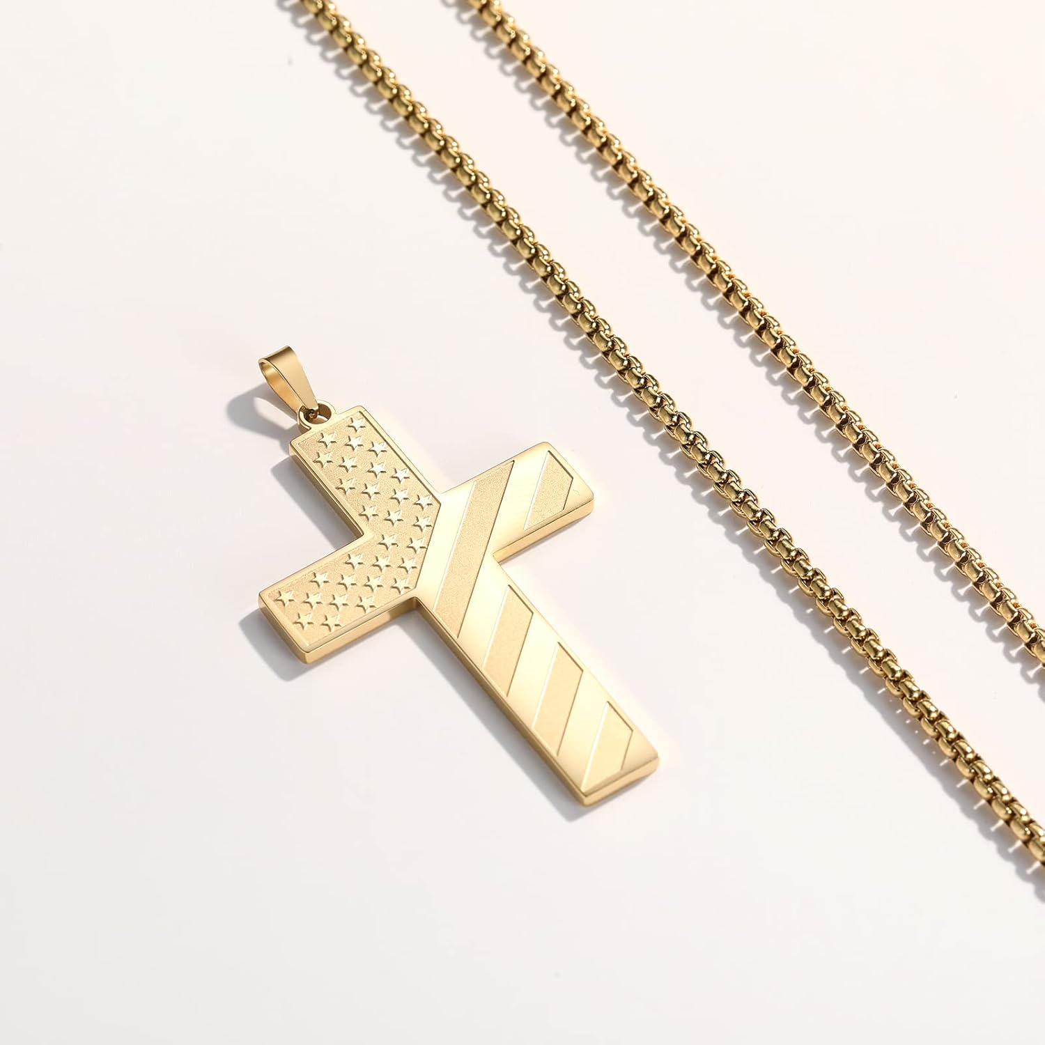 Black Cross Necklace for Men Stainless Steel 18K Gold Silver Plated American Flag Pendant Bible Verse Cross Necklaces Jewelry Gifts 18"-24" - Image 5