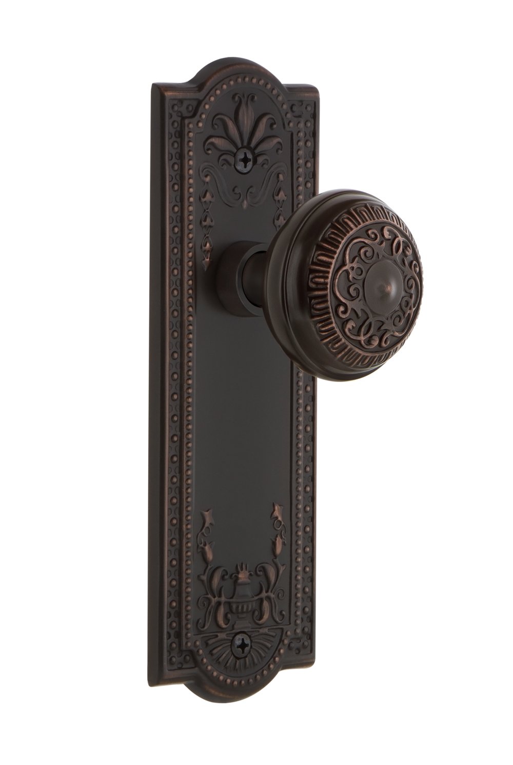 Bouton de porte ovale Meadows Plate à condamnation en finition bronze massif