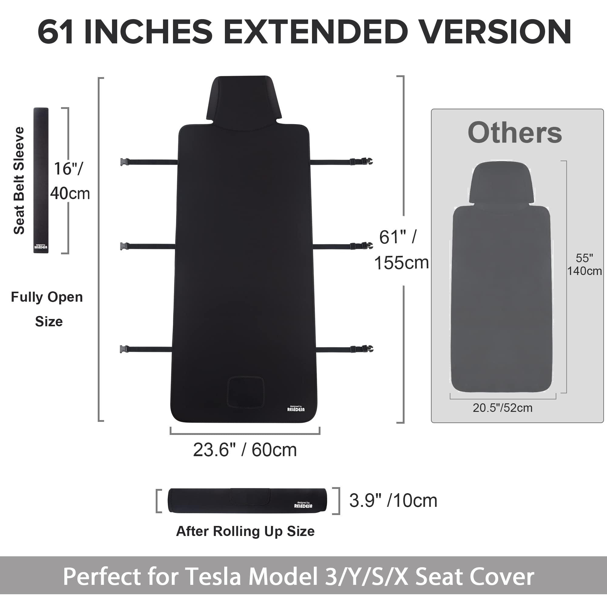 1PC Améliorée Élargi Housse siege voiture impermeable pour Tesla Model Y/Model 3, neoprene Housse voiture avant pour Tesla Model S/Model X, avec 3 sangles à boucles et pochette de rangement (Noir)