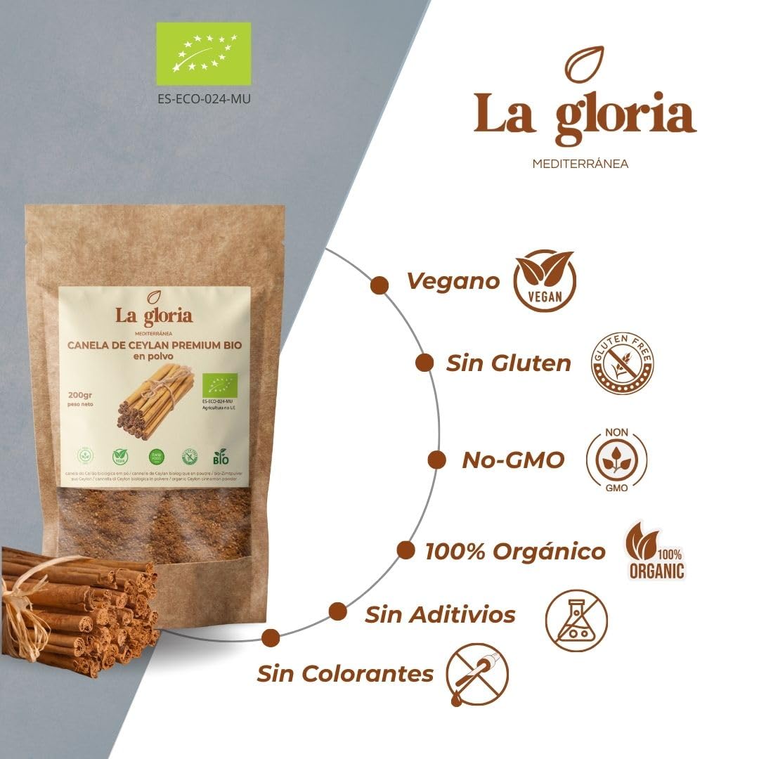 La Gloria Mediterránea Canela de Ceylán en Polvo 200g Ecológica