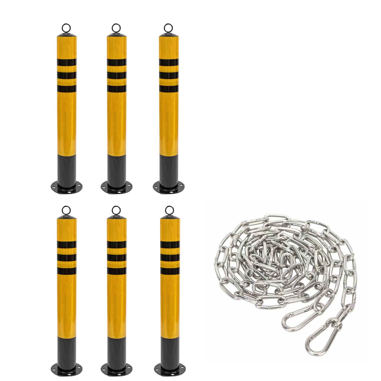 Generico Paletti di Segnalazione per parcheggio Portatili e Resistenti con Catena - Canalizzatore di Traffico in Metallo, Ideale per vialetti e Aree pubbliche (6 Pezzi, H75xL8,9cm)
