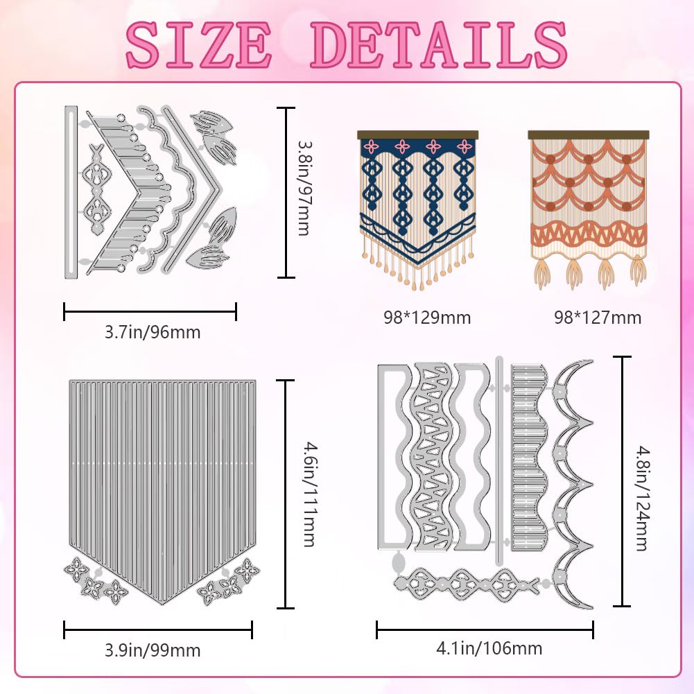 DELORIGIN Bohemian Style Tapestry Die Cuts for Card Making Overlay Frame Carbon Steel Die Cuts Cutting Dies Frame Stencils Scrapbooking Embossing Template Dies for Greeting Card Embossing Invitation - Image 2