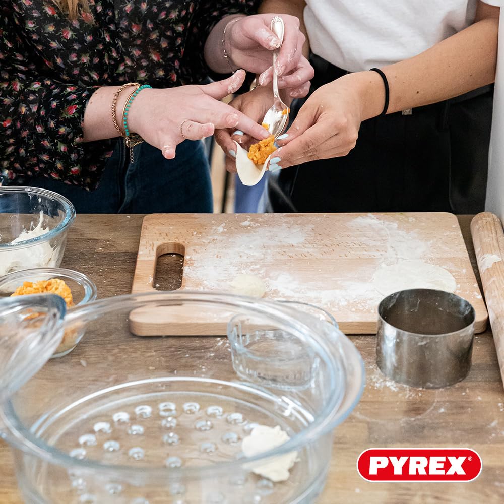 Pyrex - Paniers vapeur 20cm et son Couvercle avec bouton - Lot ou unité - Verre Borosilicate - Made in France (Double - 20 cm)