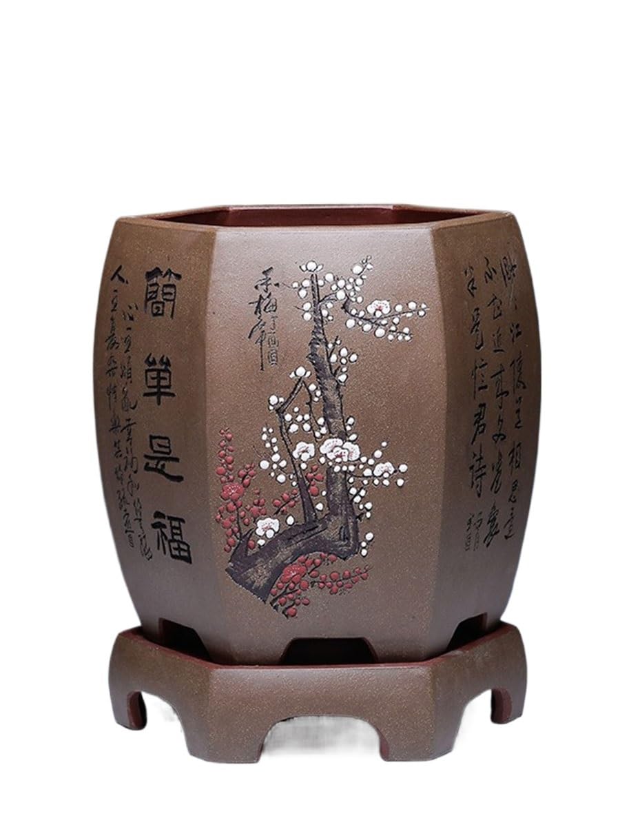 Gelasige B Flower Pots Purple Clay Planter Ceramic Living Room Hexagonal Planter Plant Container Outdoor Flower Pots