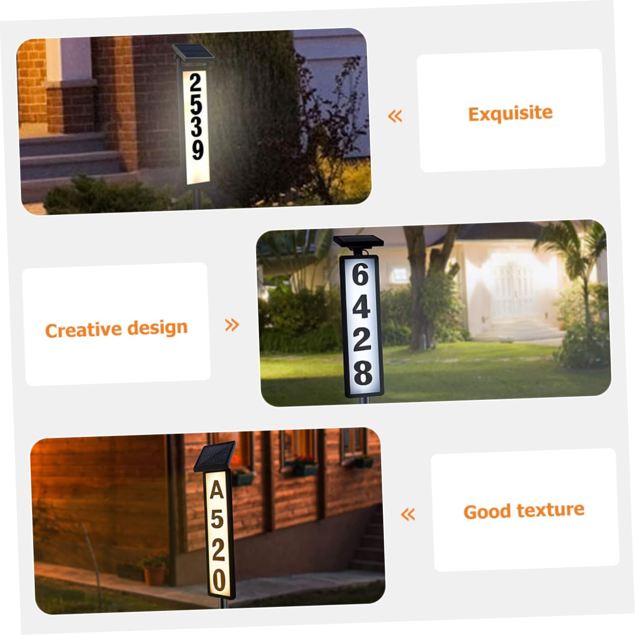 HOMSFOU Luce Solare da Esterno per Numero Civico, Segnaletica Indirizzo, Plastico Nero, Illuminazione e Visibilità per Cortile e Giardino