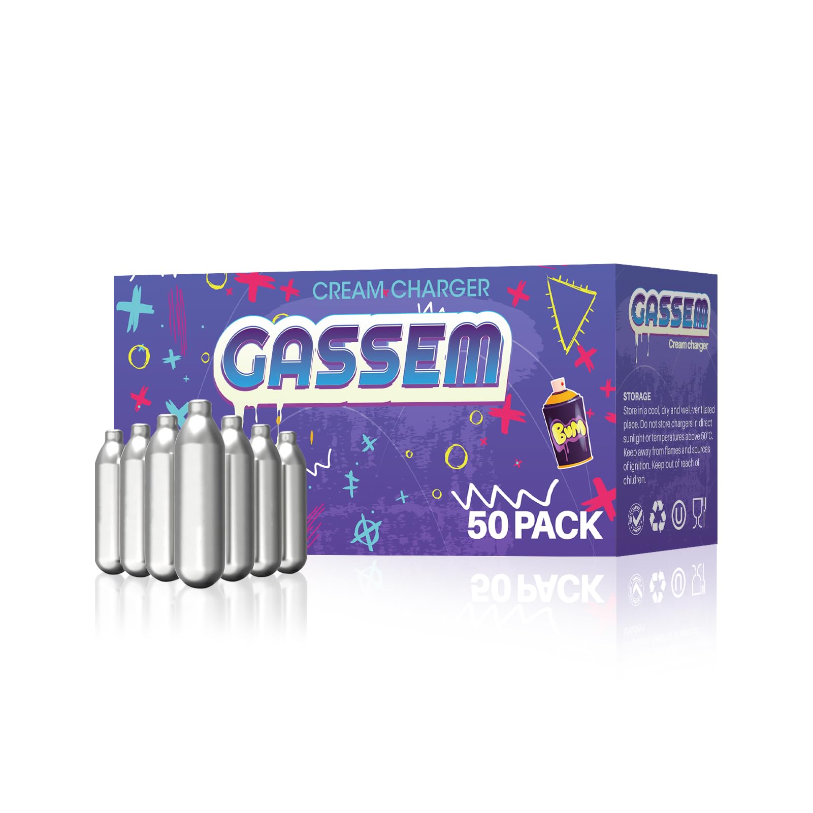Whipped Cream Chargers N2O Nitrous Oxide 8-Gram Cartridge for Whipped Cream Dispenser, 50 Pack