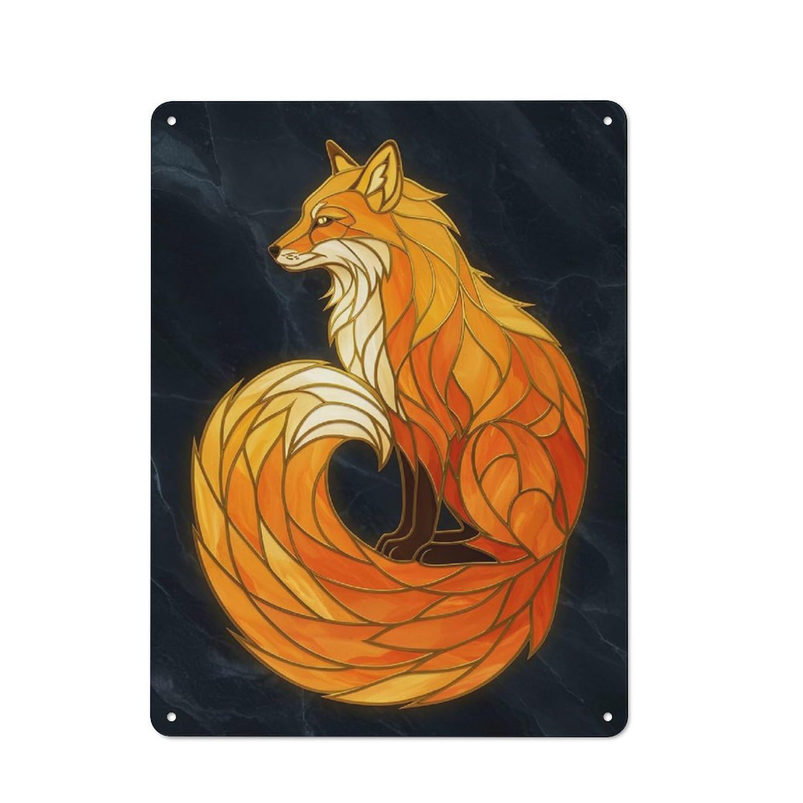 Tin Sign 40x30cm with Fox Stained Glass Style Digital Art for Pub Or Café, Rustic Decor, Wall Decoration for A Recently Updated Pub And Café