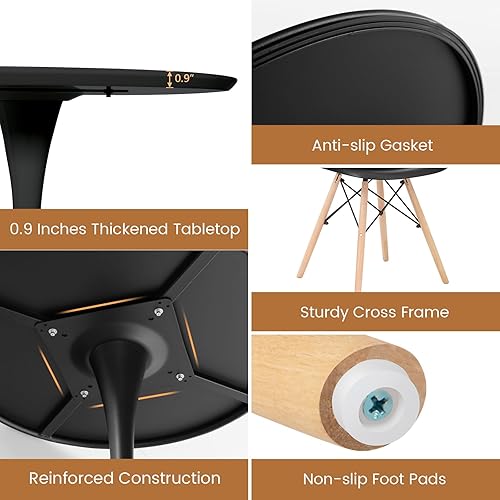 Miniatura 6 de Giantex Juego de 4 sillas de mesa de cocina, juego de mesa de comedor con mesa redonda de 32 pulgadas y sillas de comedor, moderno juego de mesa de