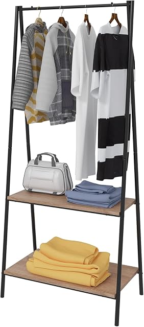 eSituro Vintage Clothes Rail, Heavy Duty Coat Rack with 2 Tiers Shoe Racks Storage Shelves, Black