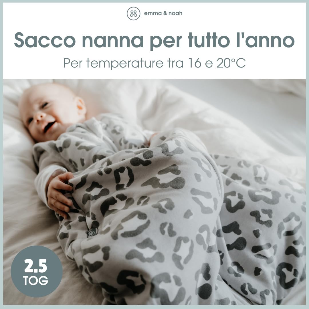 emma & noah Sacco nanna 2,5 TOG, sacco a pelo per l'autunno e l'inverno, in diversi colori, in cotone biologico, certificato Oeko-TEX, sacco a pelo per neonati (Essential beige, 70 cm)