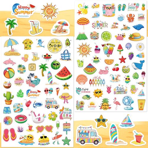 Anwyll 30 Sheets Summer Stickers - 1575Pcs Beach Stickers Cute Tropical Hawaiian Sticker Vinyl Waterproof Happy Summers Sticker for Water Bottle Scrapbooking Skateboard Laptop Pool Party Decoration