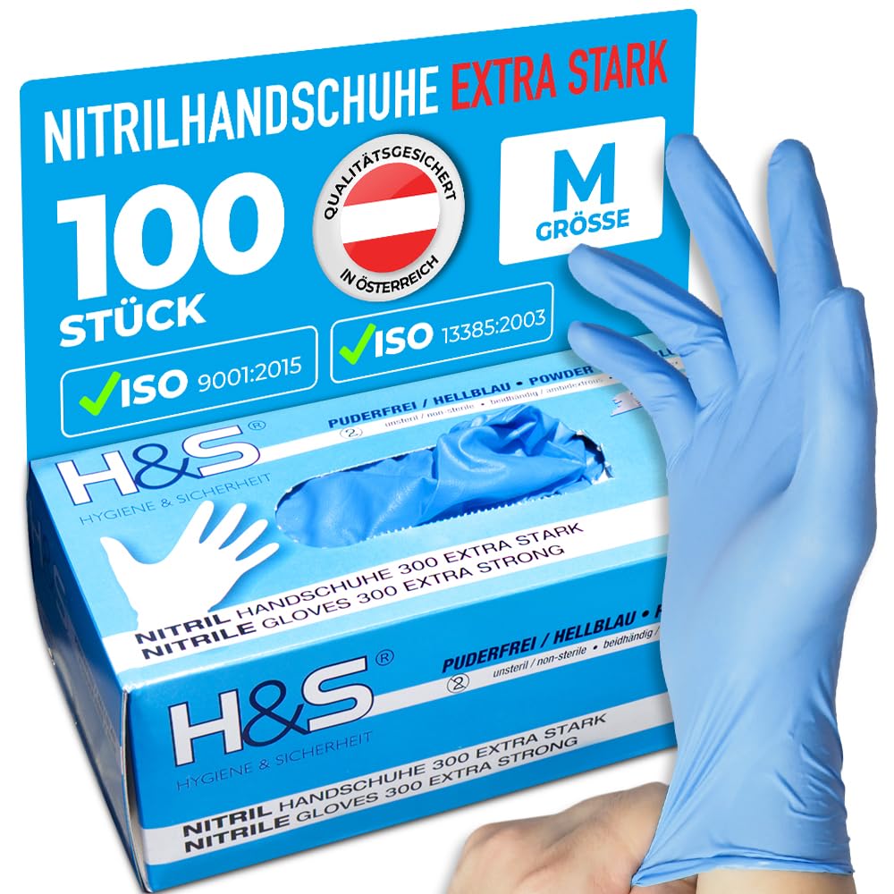 ISC Hygiene & Safety Nitrilhandschuhe L, Einweghandschuhe, Einmalhandschuhe, Kochhandschuhe Lebensmittel - puderfrei non latex latexfrei - Gummihandschuhe Einweg - 100 Stück Größe 8 M, blau
