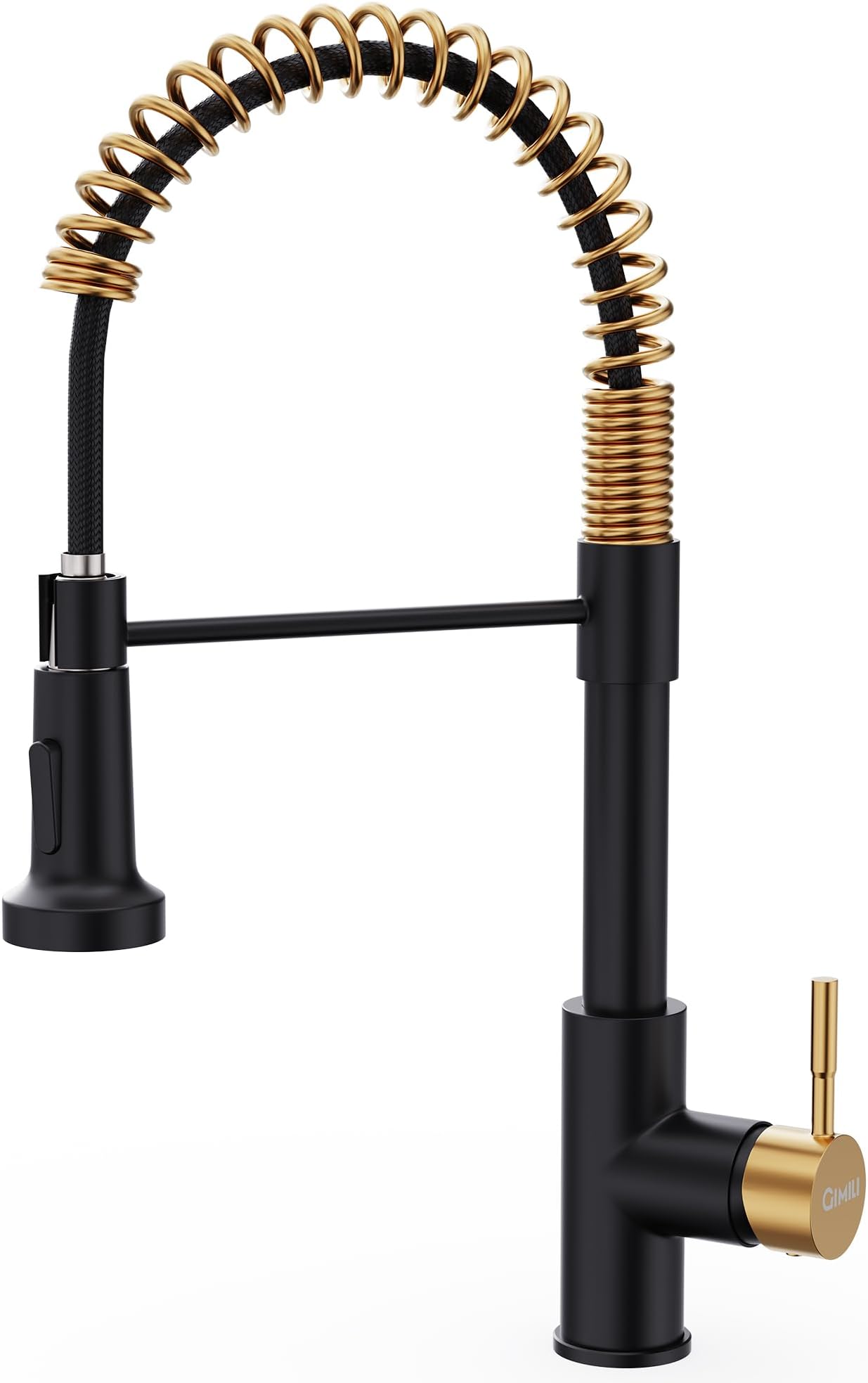 GIMILI Black and Gold Kitchen Faucet with Pull Down Sprayer Single Hole Stainless Steel Sink Faucet, Suitable for Farmhouses, RV, Laundry Room, Outdoor, and Campers. Llave para fregadero de cocina