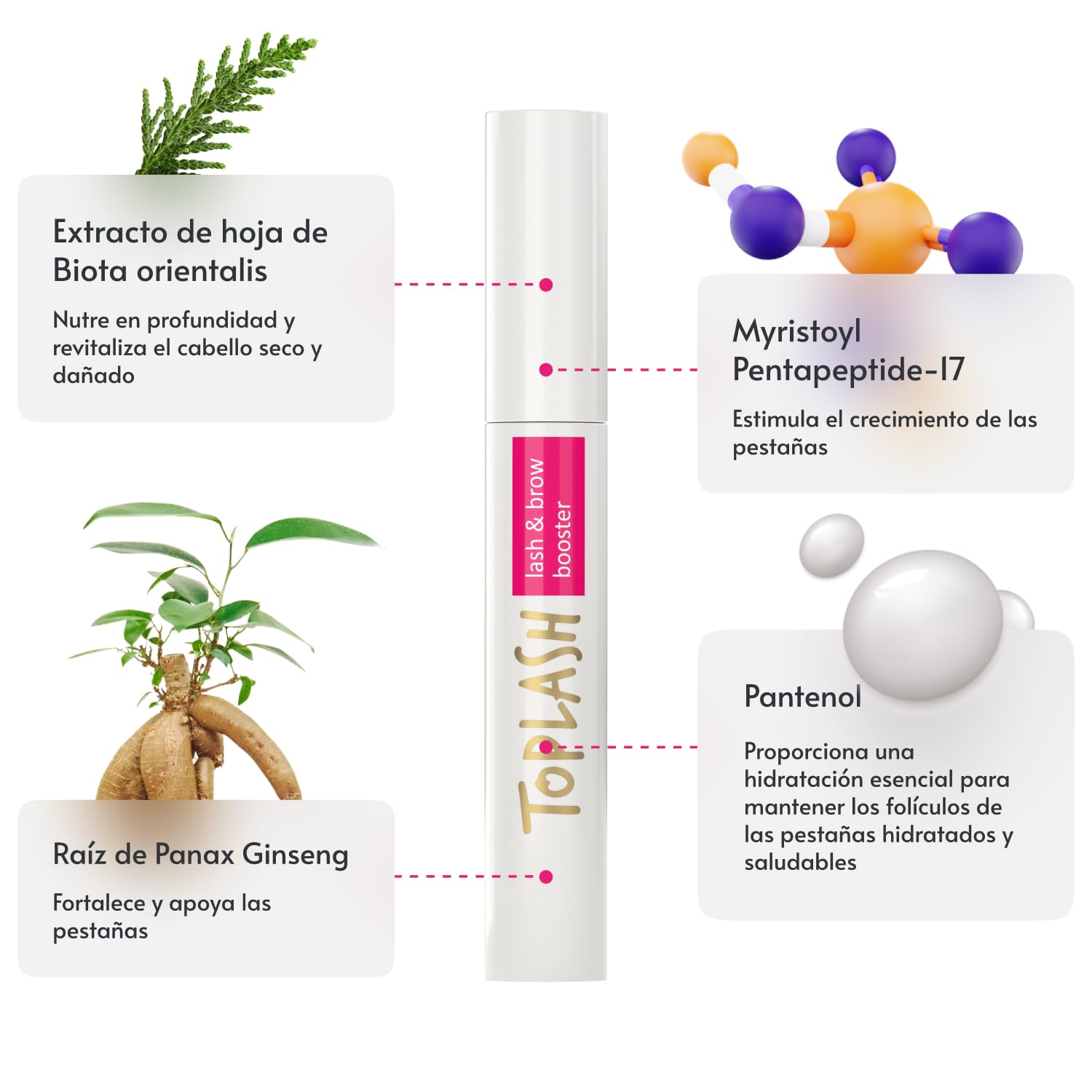 TOPLASH Eyelash Growth Serum - Suero innovador para el crecimiento de pestañas y cejas - Natural, sin crueldad e hipoalergénico - 0.10 fl.oz.