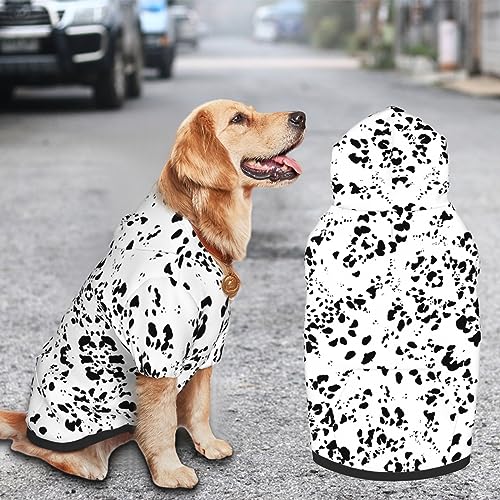 Hundekostüm mit Dalmatiner-Aufdruck, niedlicher Tier-Gepunkteter Hunde-Druck, Winterkleidung, Pullover, Halloween, Rollenspiel-Kostüm mit Tasche, Haustier-Winter-Kapuzenpullover, Größe L