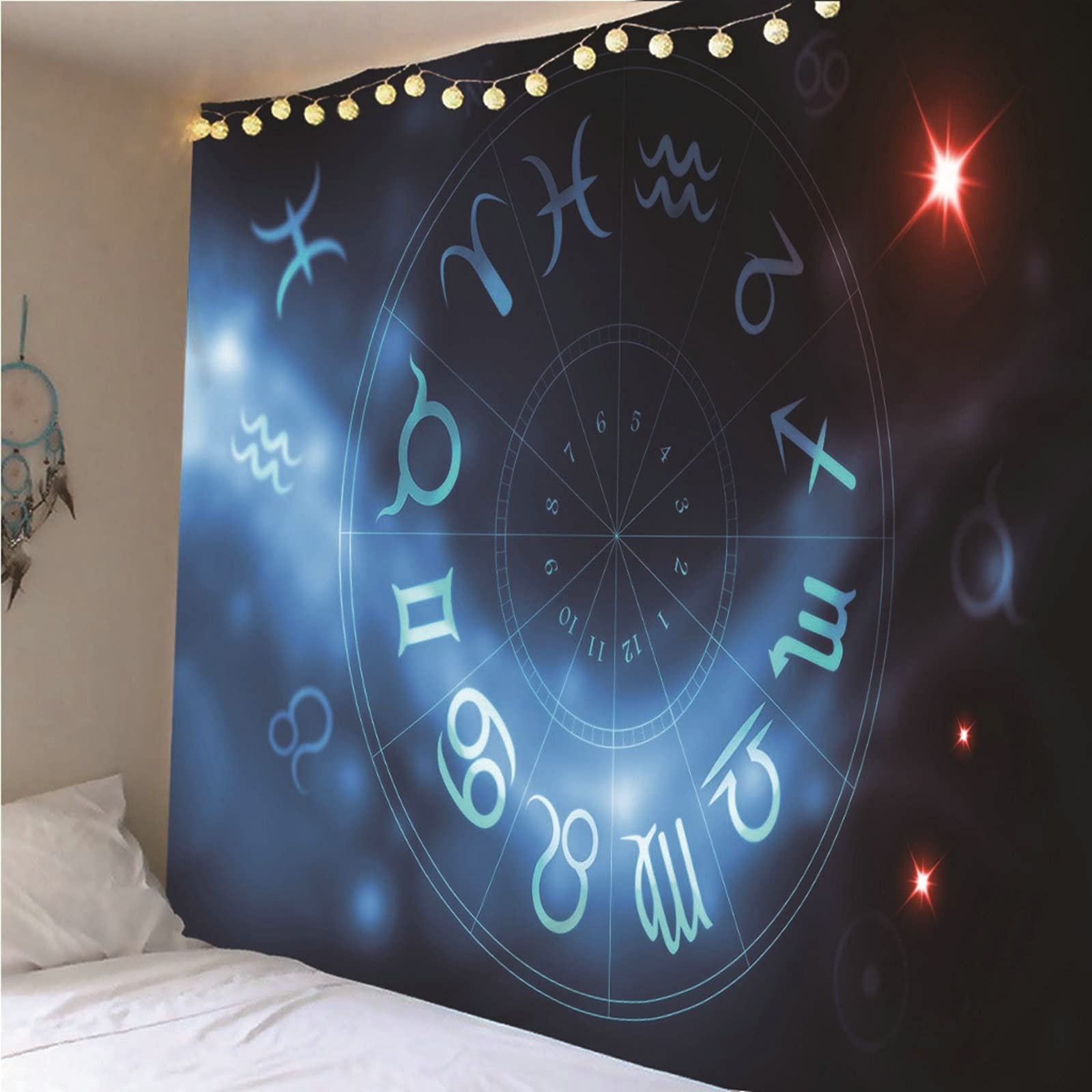 Aeici Tela Pared Playa, Manta Pared Decorativa Tapiz Patrón Simple de Doce Constelaciones- Azul, 240x220CM