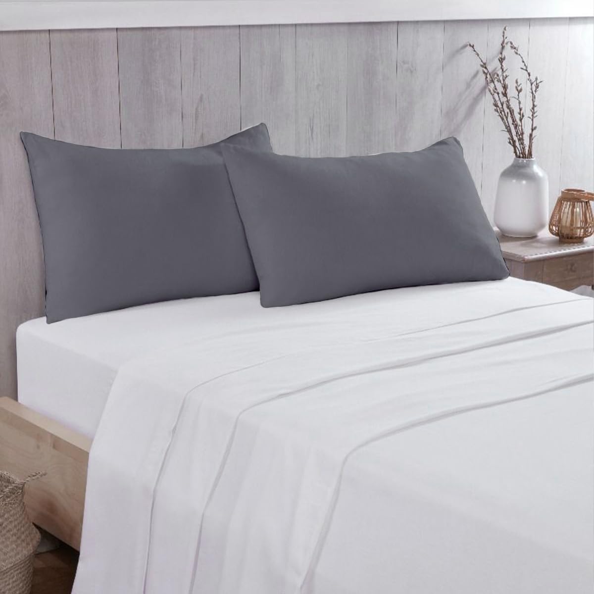 Rohi Flannelette Pillowcase Pair with Envelope Closure – Luxuriously Soft & Breathable 100% Brushed Cotton Pillowcases – Stain, Shrink, & Wrinkle Resistant (Grey, Pack fo 2) — image 1