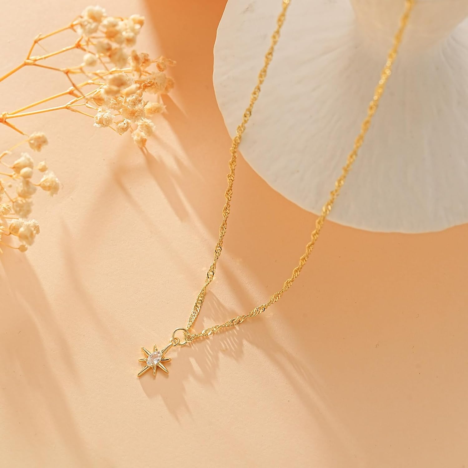 Gold Necklace for Women, Dainty 14K Gold Plated Pendant Necklaces for Women Trendy Simple Choker Chain Cubic Zirconia Circle/Interlocking/Sun/Pearl Necklace Fashion Jewelry Charm Gifts for Her - Image 4