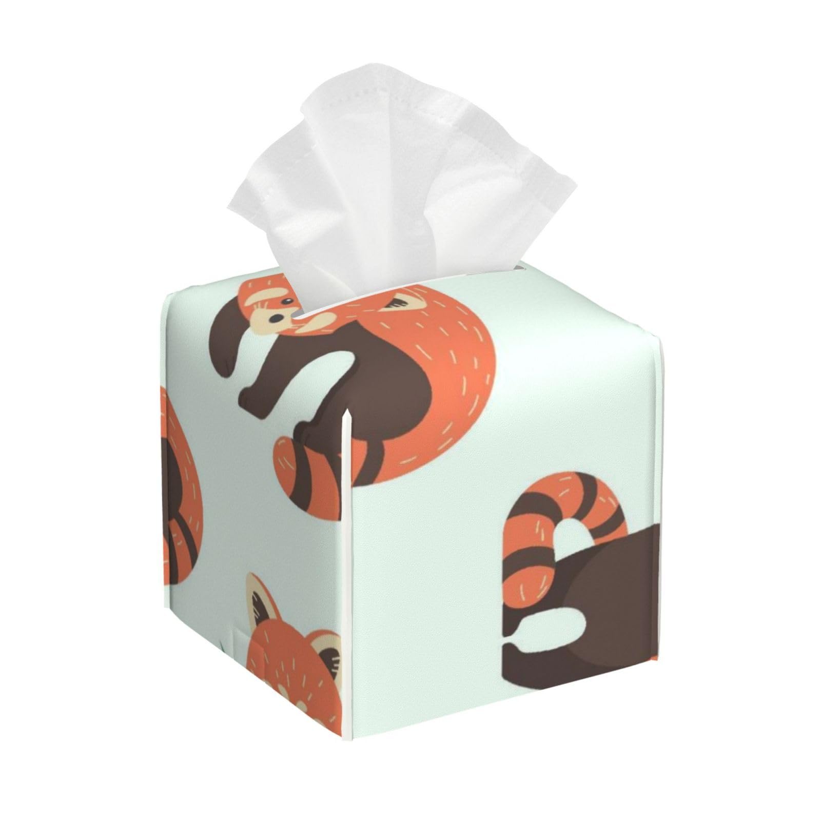 Red Panda Square PVC Tissue Box Cover Modern Decorative Holder for Bathroom Vanity