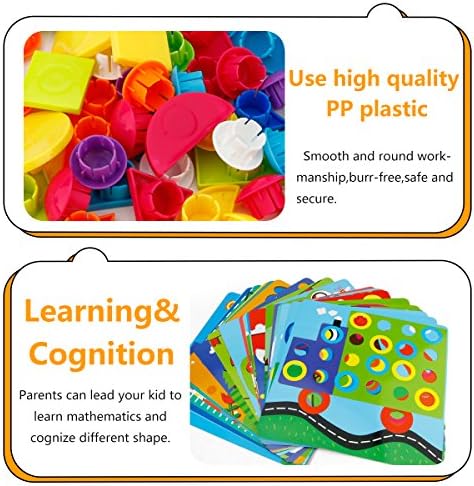 JoyGrow Button Art Toys Color Matching Mosaic Pegboard for Kids,2-in-1 Color Geometry Shape Cognition Skill Early Learning Educational Toys for Boys and Girls 72 PCS Buttons and 24 templates 5 61bgJrvuRLL. AC