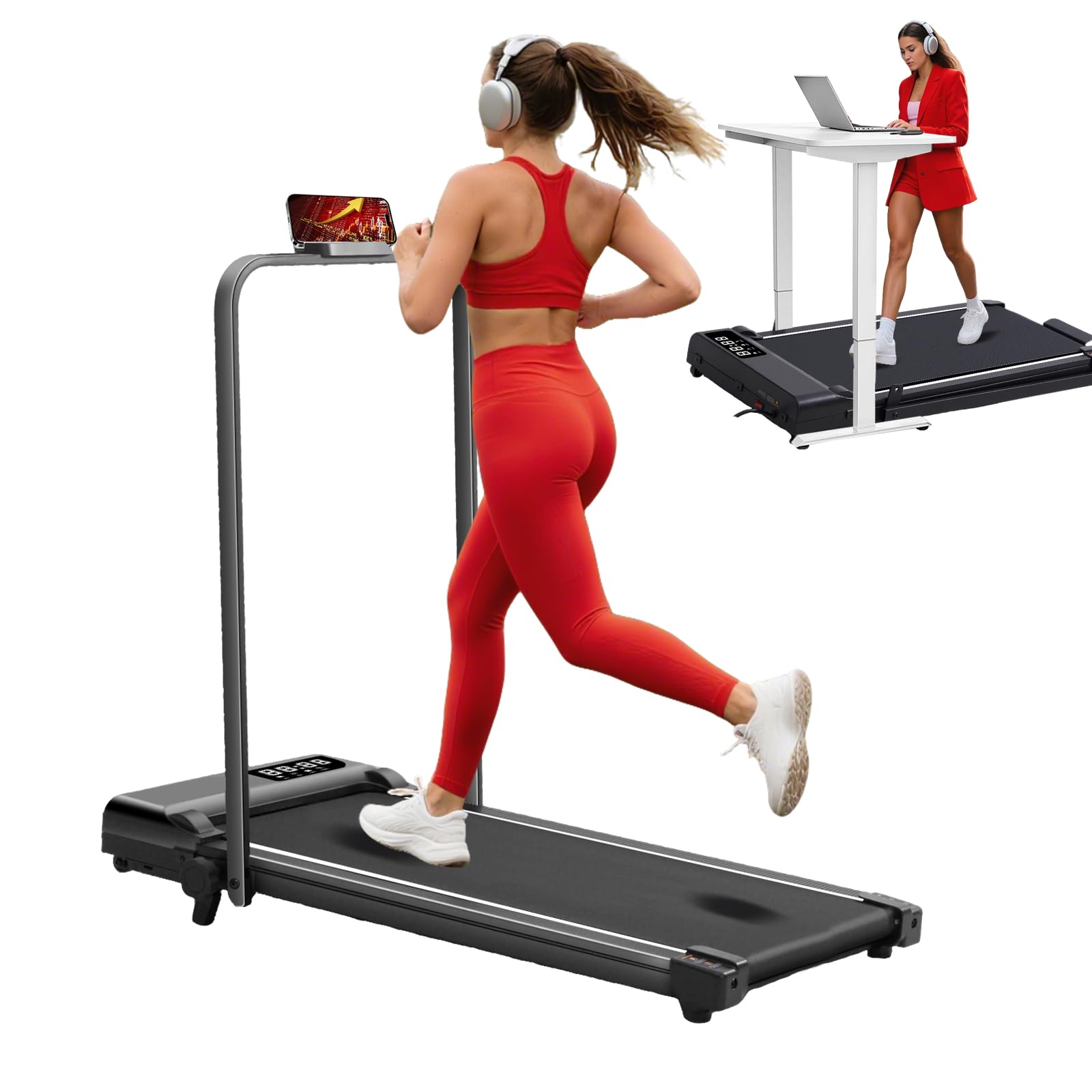 Portable Walking Pad with Incline and Handle Bar, 3.0HP Electric Treadmills for Home Small, 0.6-6.2MPH Compact Walking Pads Treadmills with Handles and Incline for Small Spaces, 320LB Capacity