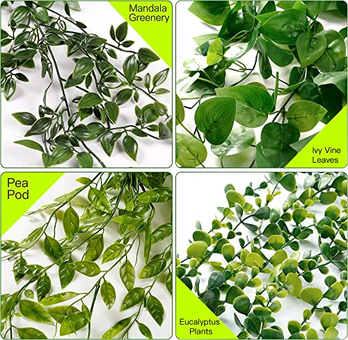 Sggvecsy Fake Hanging Plants 4 Pack Artificial Hanging Eucalyptus Plants Fake Potted Greenery Faux Eucalyptus Vine Mandala Vine Ivy Vine Leaves Pea Pod For Home Indoor Outdoor Wall Garden Decor #TOP6